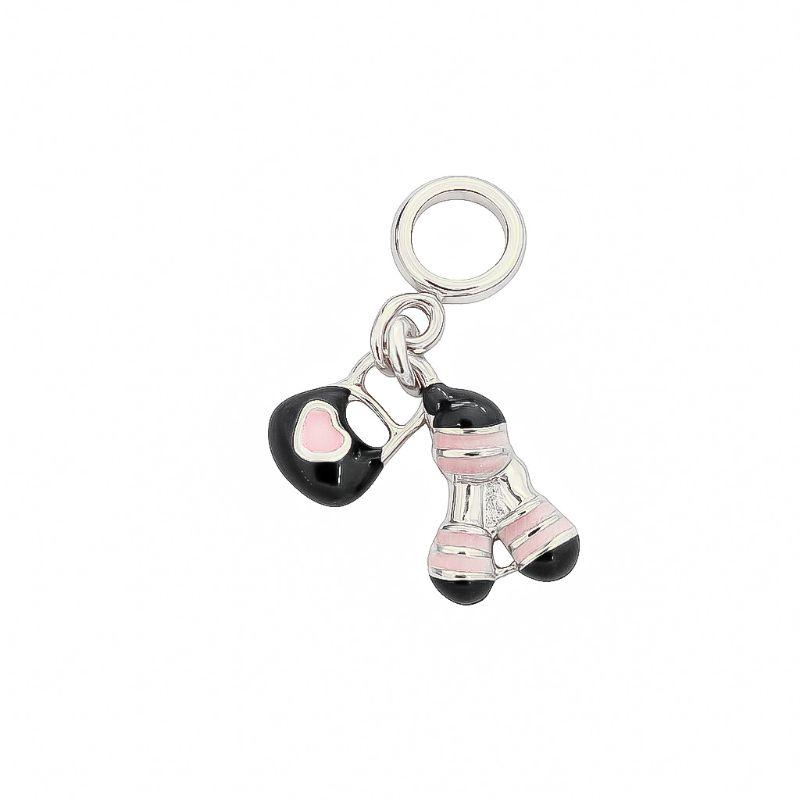 Berloque Halter e Kettlebell Rosa Prata