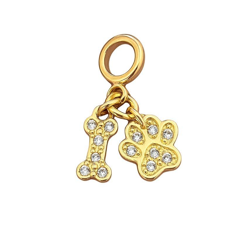 Berloque Patinha e Ossinho Zircônias Ouro