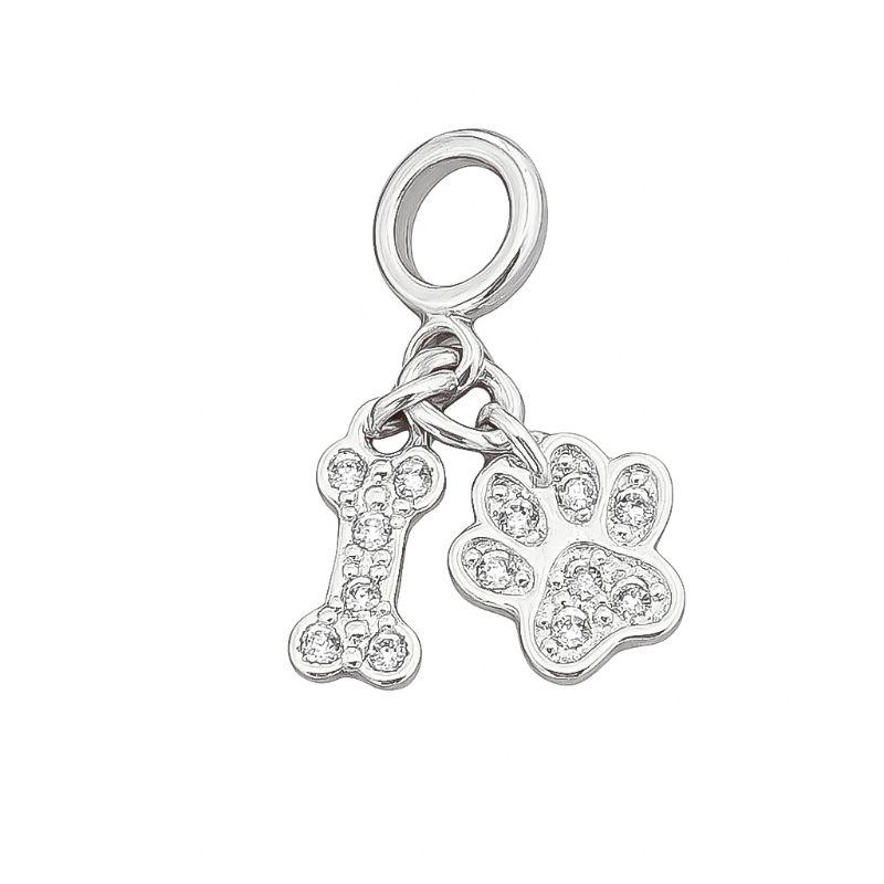 Berloque Patinha e Ossinho Zircônias Prata