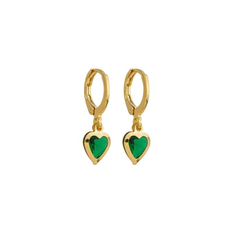 Brinco Argola Coração G Verde Ouro