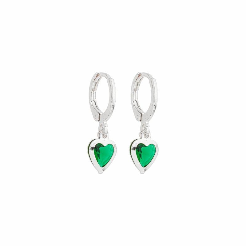 Brinco Argola Coração G Verde Prata