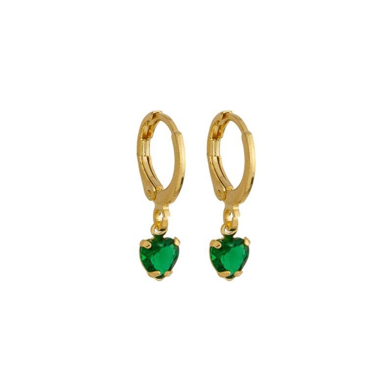 Brinco Argola Coração P Verde Ouro
