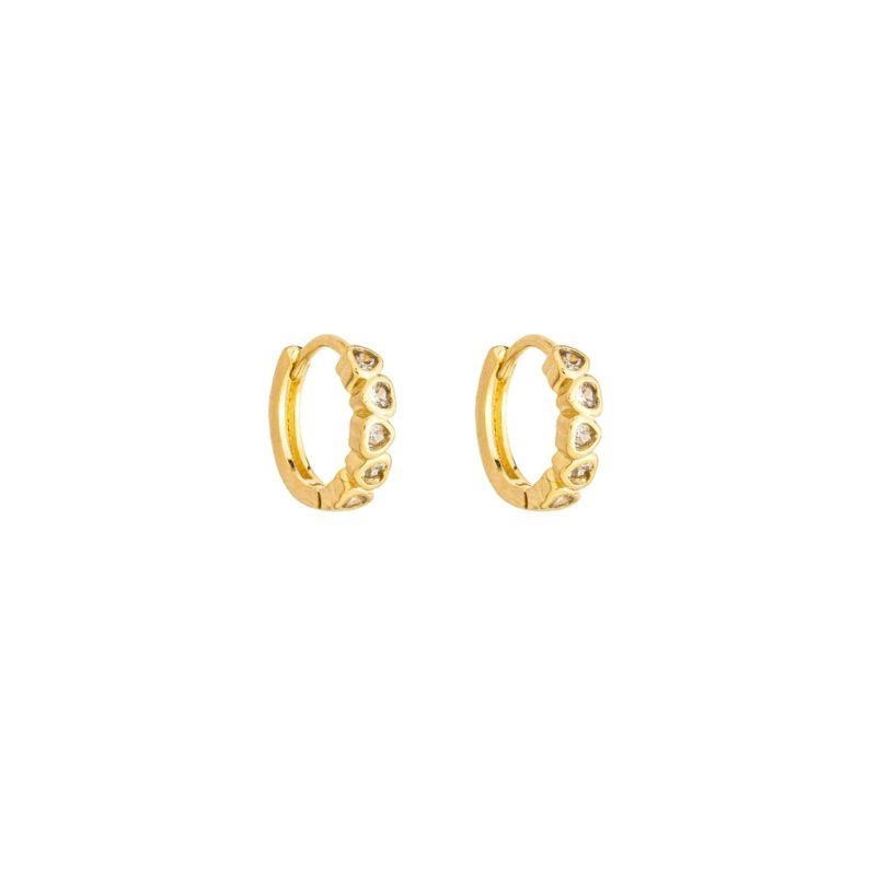 Brinco Argola Mini Corações Cristais G Ouro