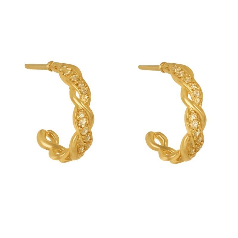 Brinco Argola Trançado Zircônias Ouro