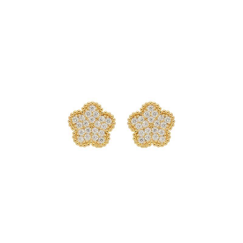 Brinco Botão de Flor Cravejado Ouro