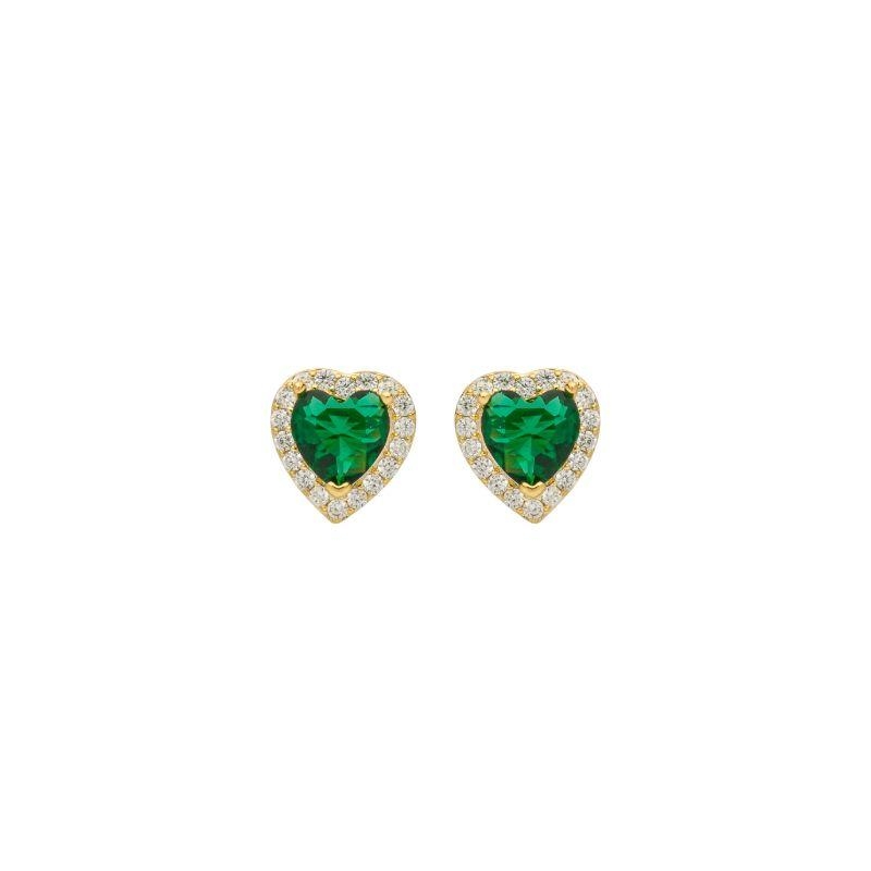 Brinco Coração Verde Zircônias Ouro