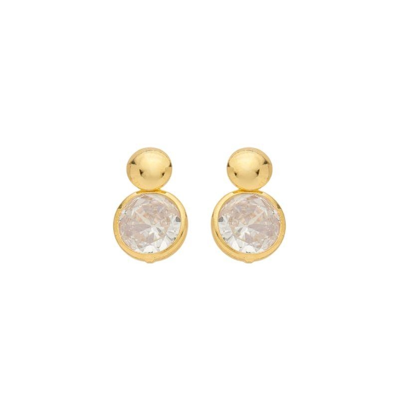 Brinco Ponto Duplo Zircônia Ouro