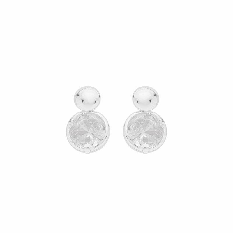 Brinco Ponto Duplo Zircônia Prata