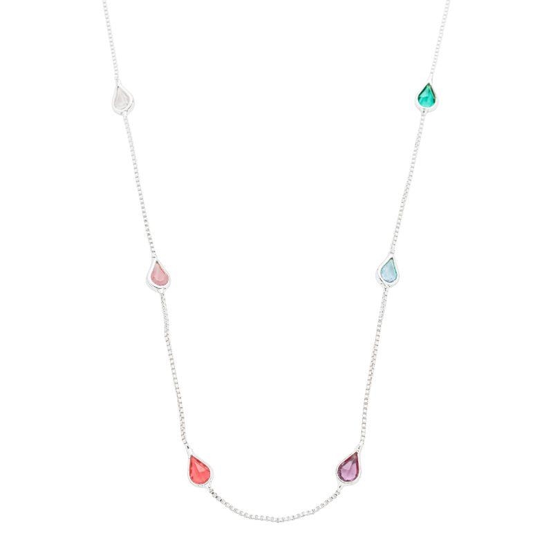 Colar Choker Gotas Coloridas Prata