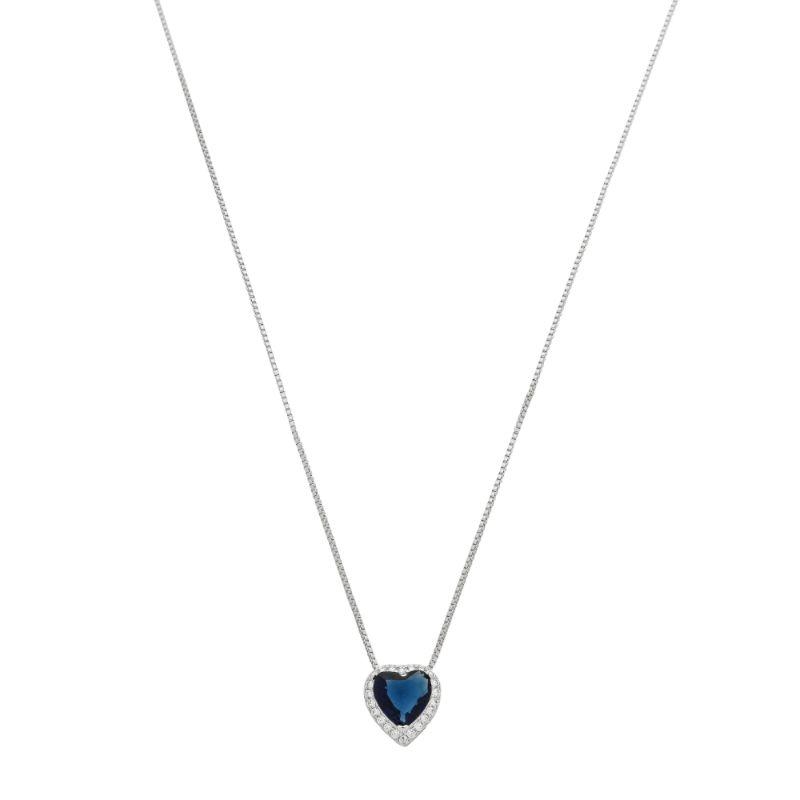 Colar Coração Azul Marinho Zircônias Prata