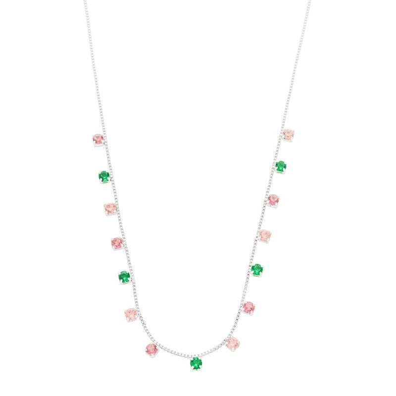 Colar Pedras Coloridas Prata