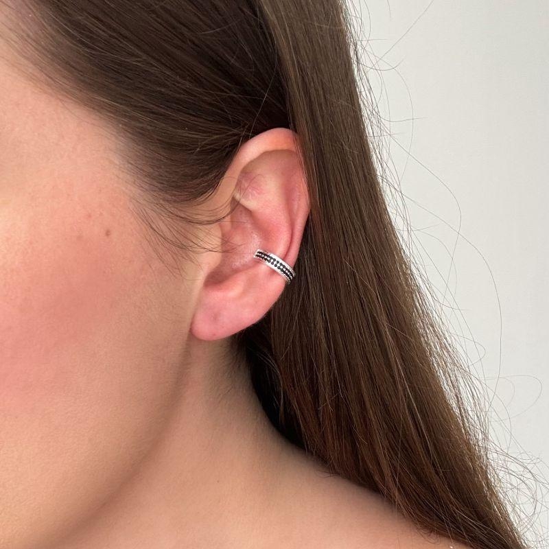 Piercing Fake Zirconias Pretas Prata