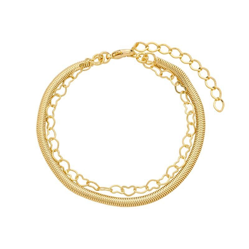 Pulseira Dupla Corações e Malha Ouro