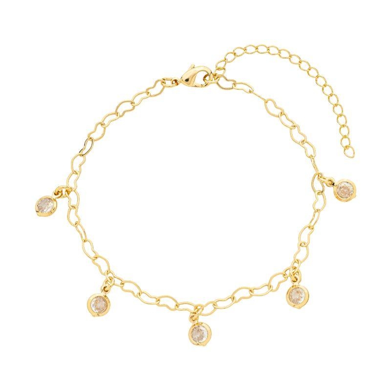 Pulseira Elos Corações e Cristais Ouro