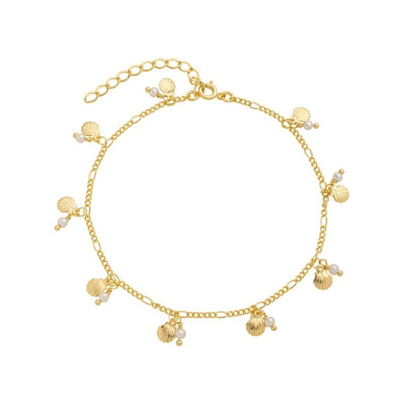 Tornozeleira Mini Pérola e Concha Ouro