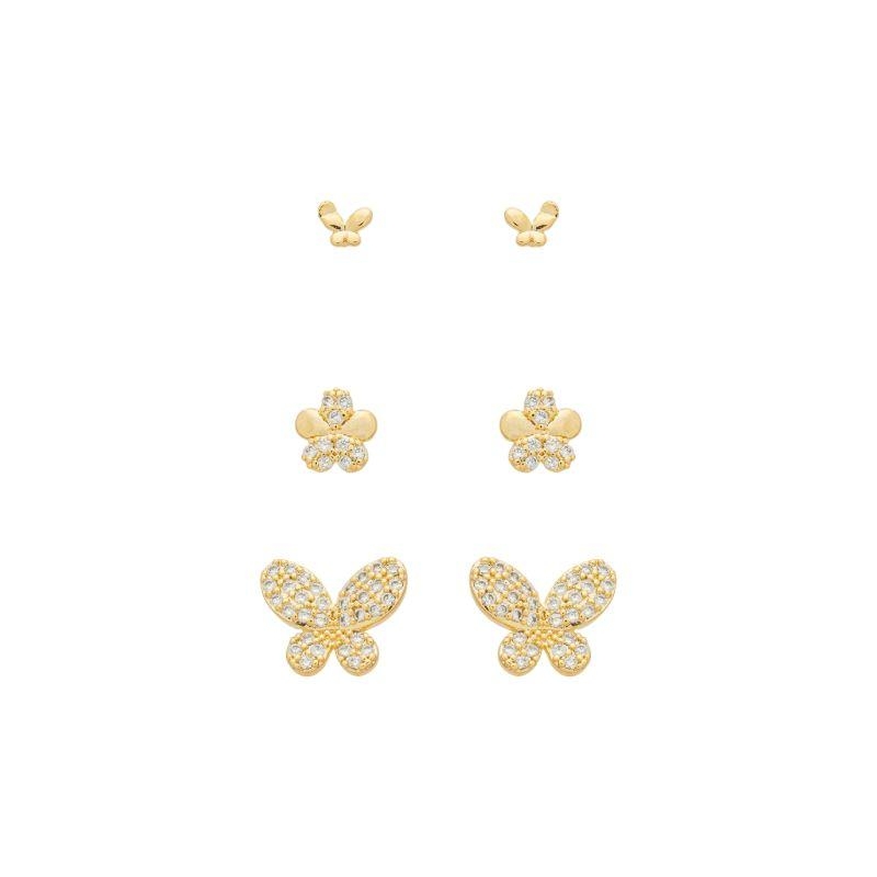 Trio Jardim Borboletas Ouro