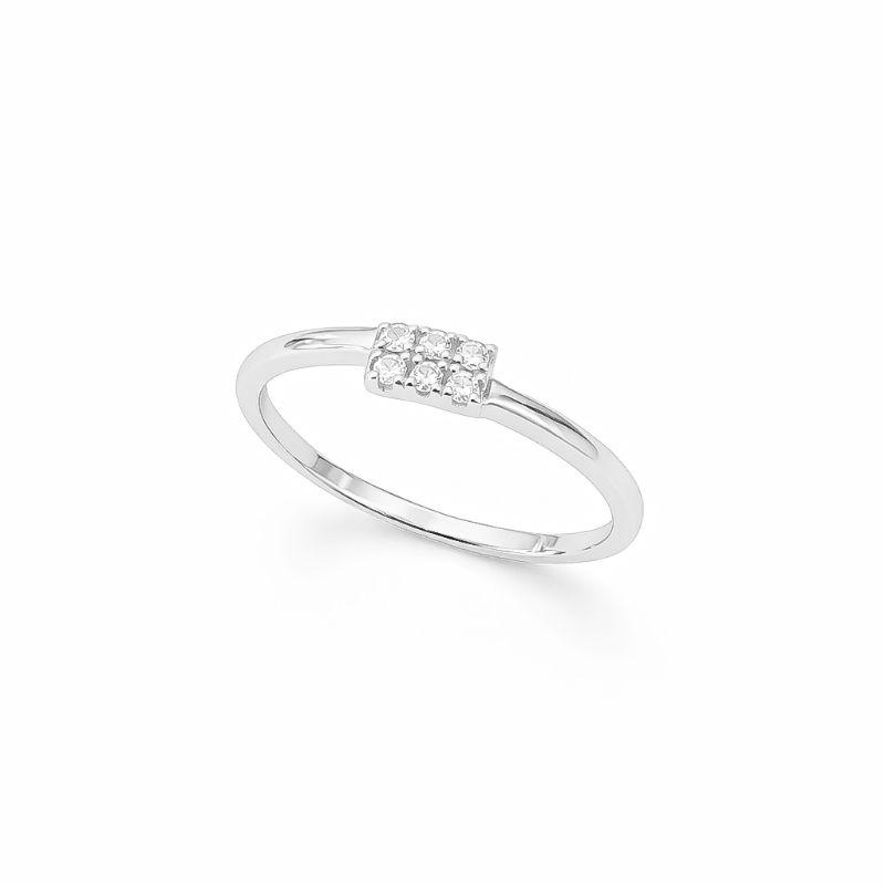 Anel Aro Fino Gêmeos Zircônias Prata