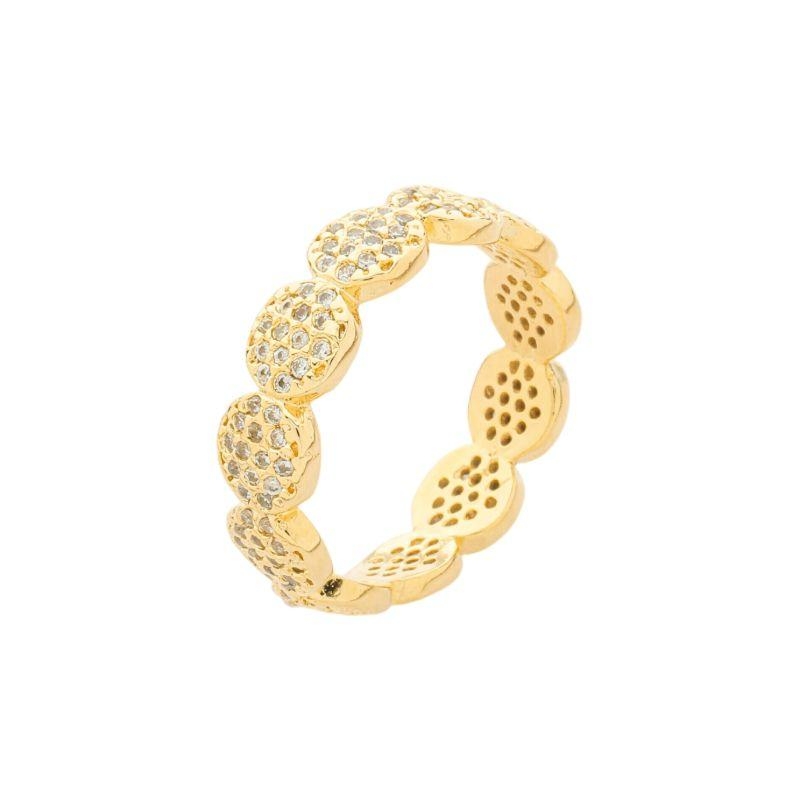 Anel Círculos Cravejado Ouro