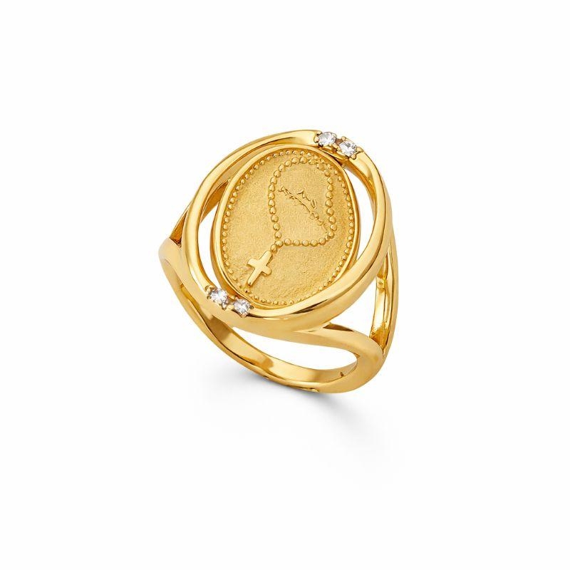 Anel Nossa Senhora e Rosário Giratório Ouro