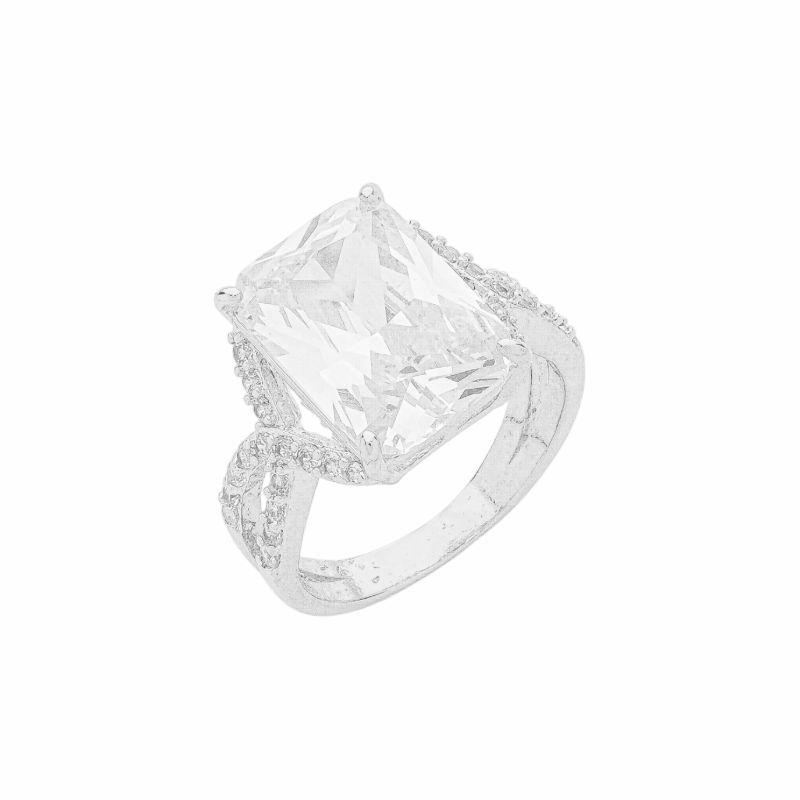 Anel Pedra Retangular Prata