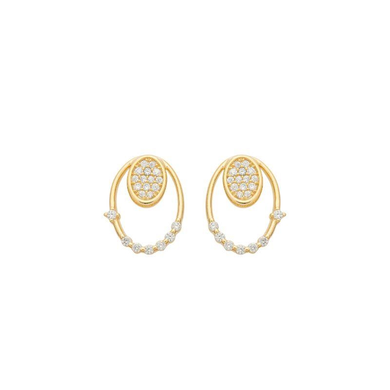 Brinco Oval Duplo Cravejado Ouro