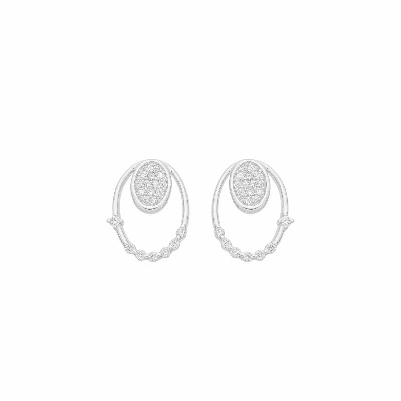 Brinco Oval Duplo Cravejado Prata