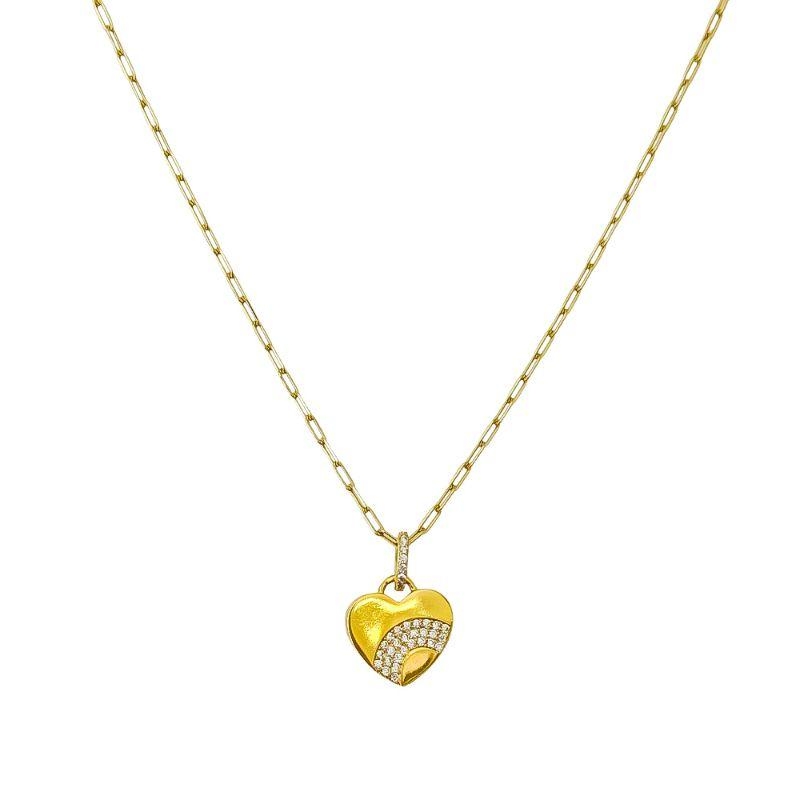 Colar Coração Cravejado Arco Cristal Ouro