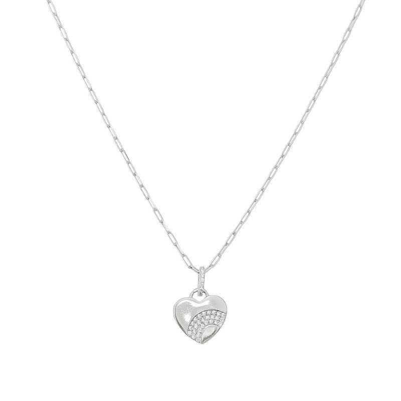 Colar Coração Cravejado Arco Cristal Prata