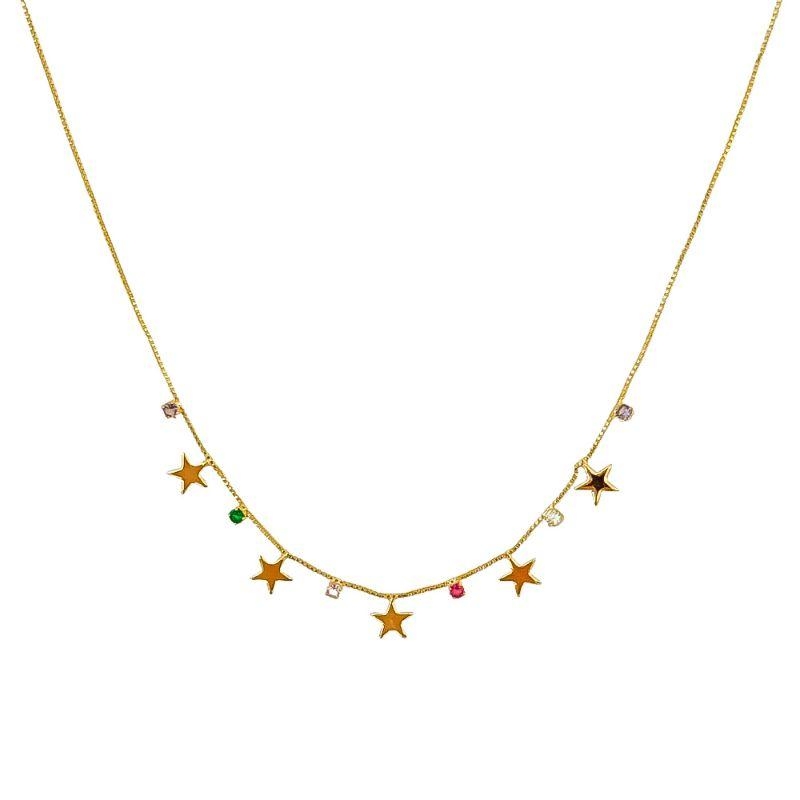 Colar Estrela e Zirconias Colors Ouro