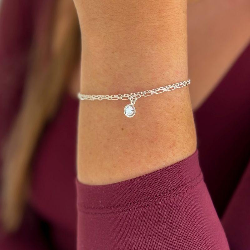 Pulseira Dupla Esfera Cristal Prata