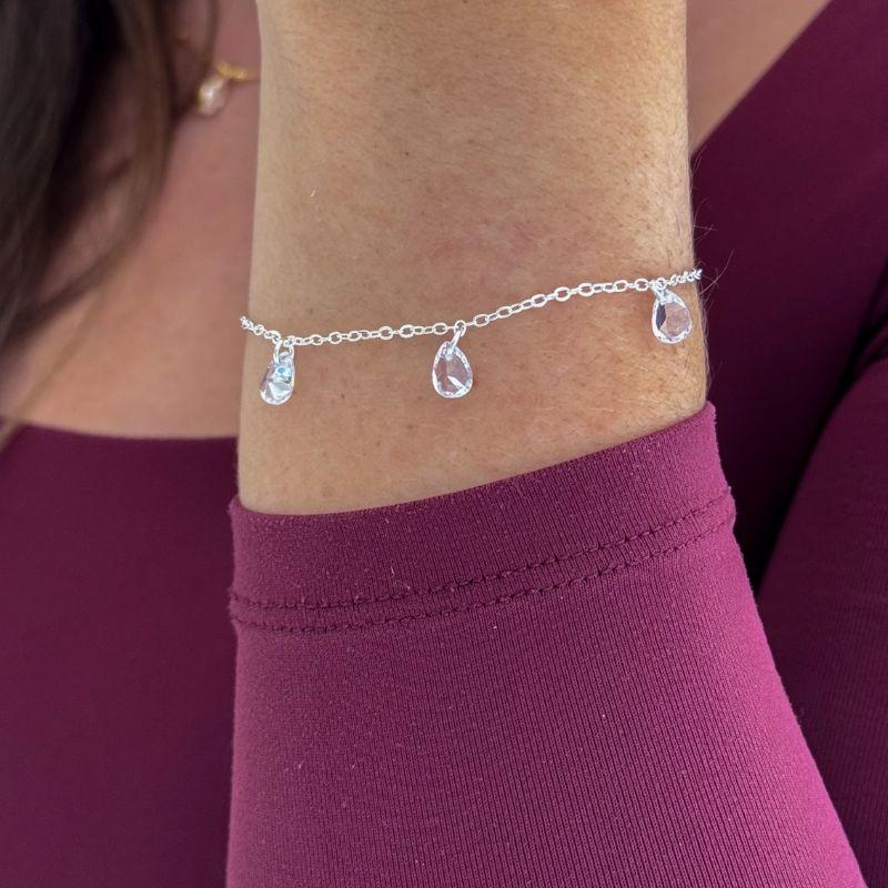Pulseira Gotas Cristais Prata