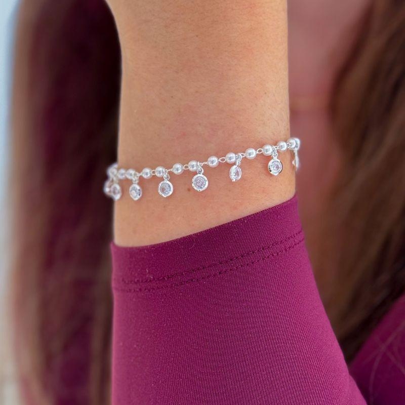 Pulseira Pérolas e Medalhas Zircônias Prata