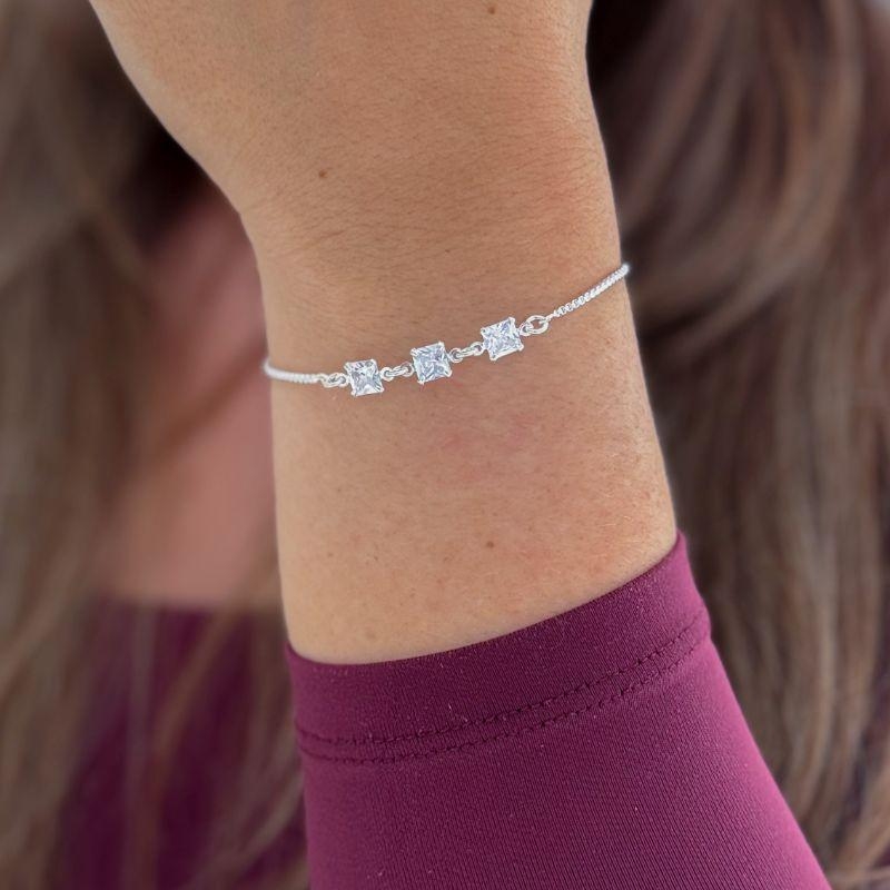 Pulseira Trio Cristais Ajustável Prata