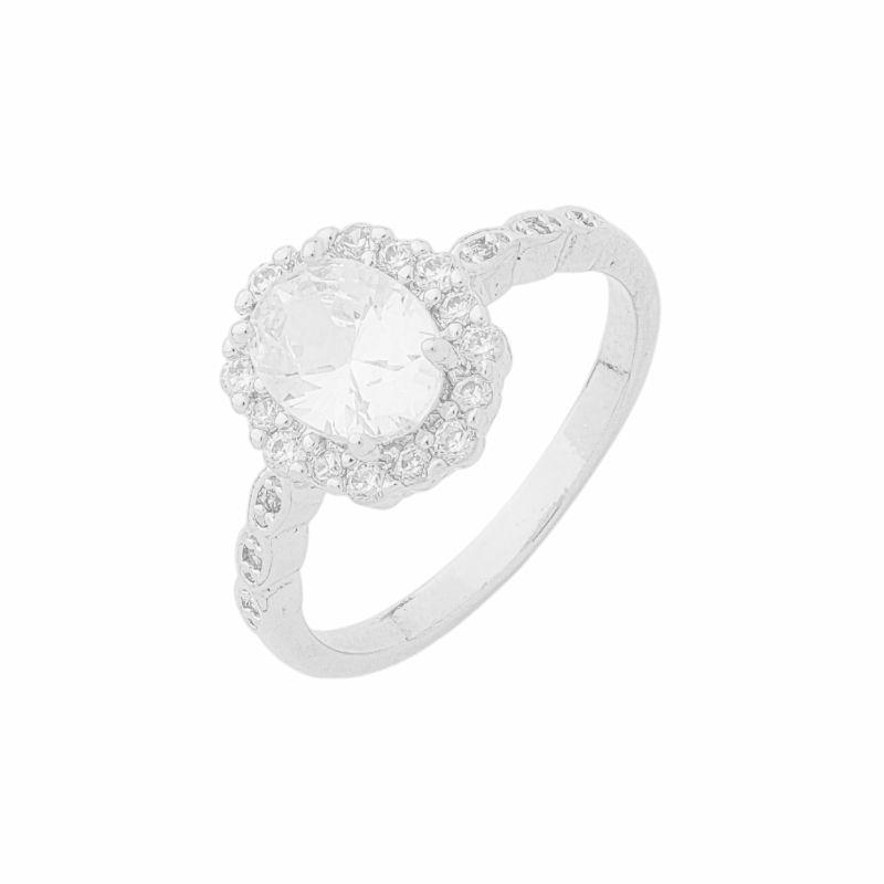 Anel Clássico Halo Cravejado Prata