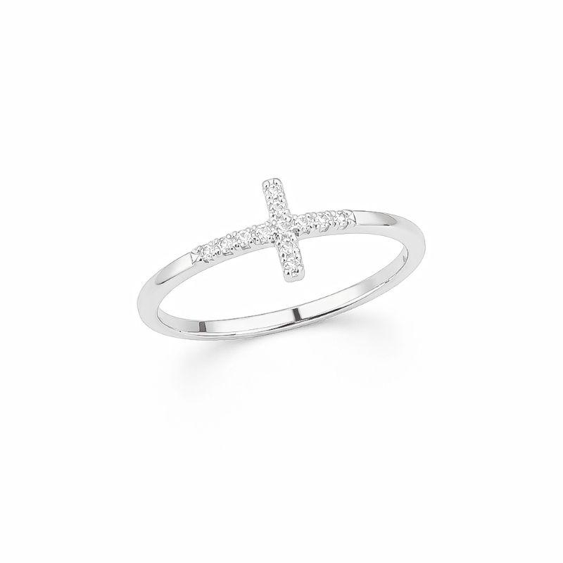 Anel Cruz Zircônias Prata