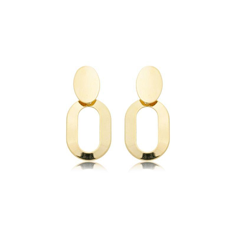 Brinco Duplo Oval Liso Ouro