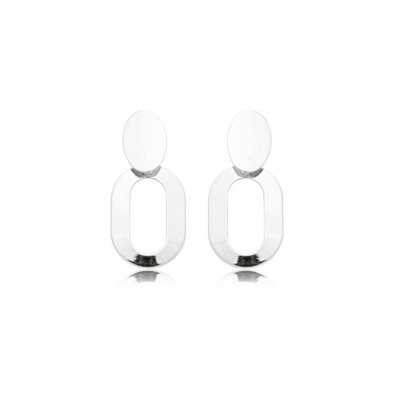 Brinco Duplo Oval Liso Prata