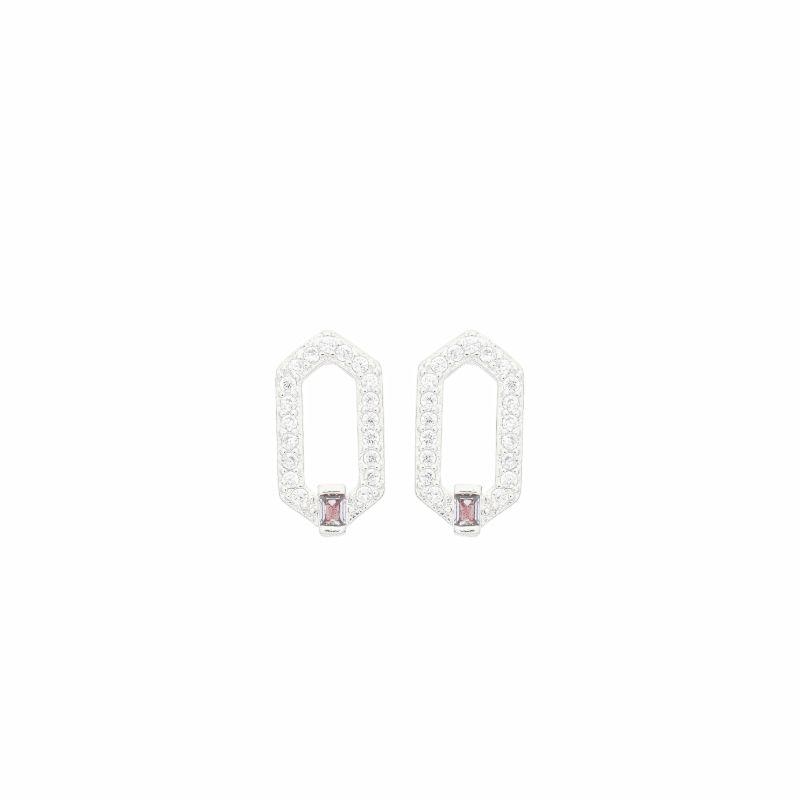 Brinco Geométrico Pedra Roxa Prata