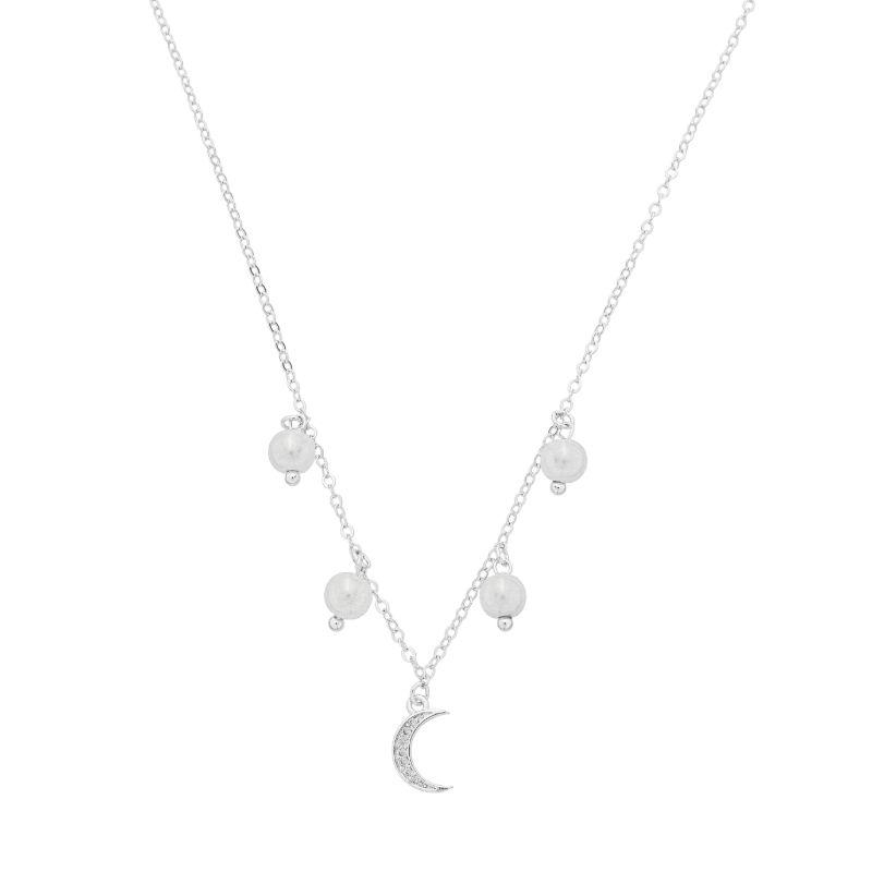 Colar Lua e Pérolas Prata