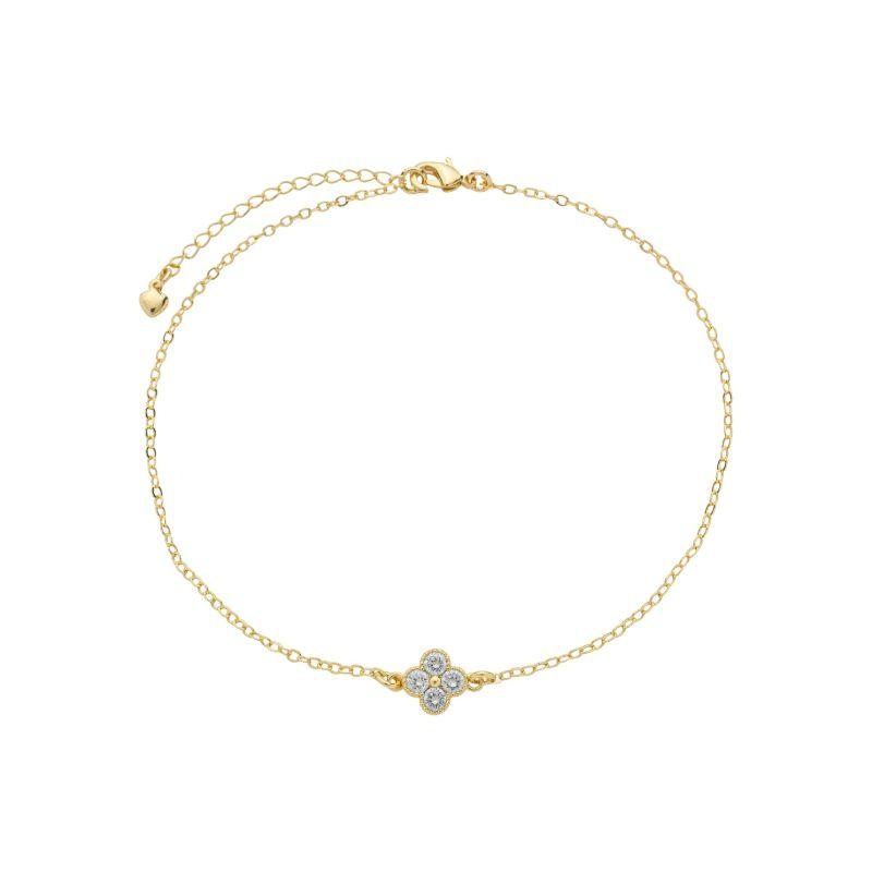 Tornozeleira Trevo Cristal Ouro