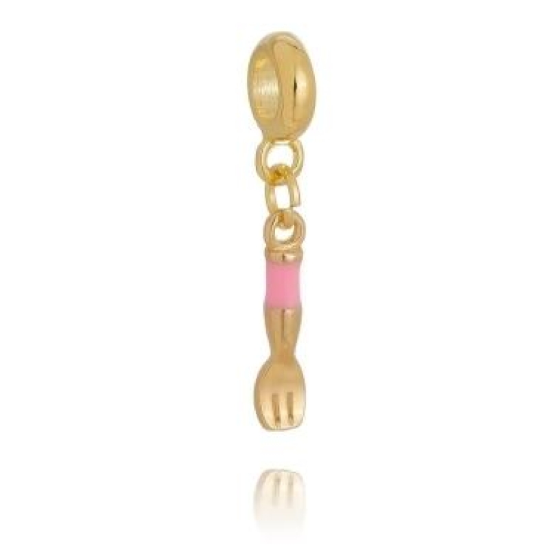 Berloque Garfo Rosa Dourado Plush