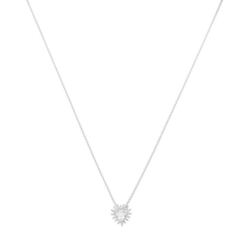 Colar Coração Pedra Branca e Zircônias Prata