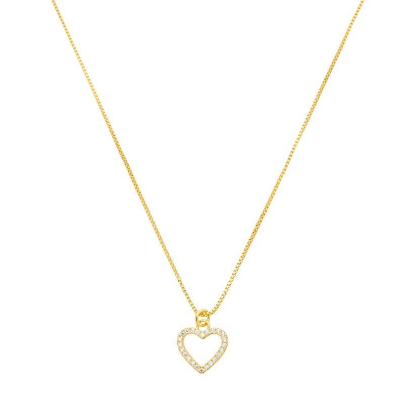 Colar Coração Vazado Cravejado Ouro
