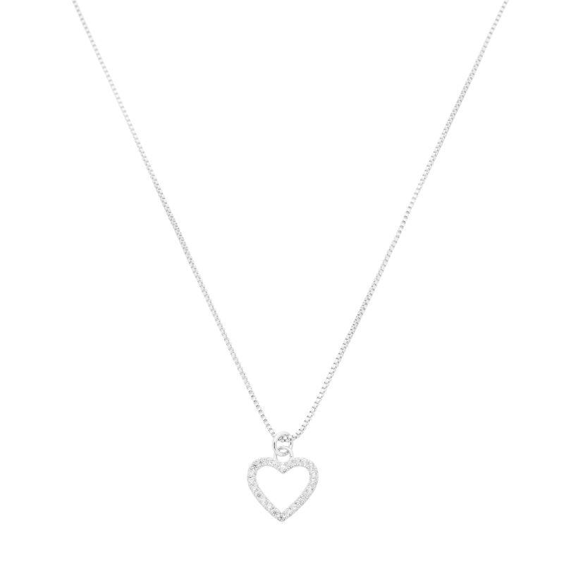 Colar Coração Vazado Cravejado Prata