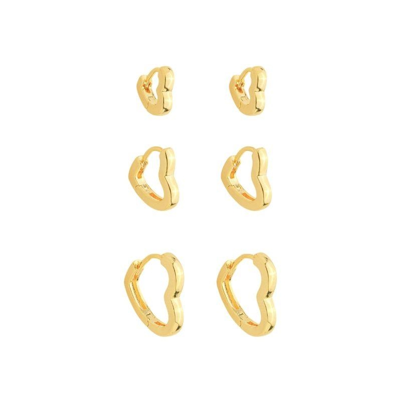 Trio Argola Coração Liso Ouro