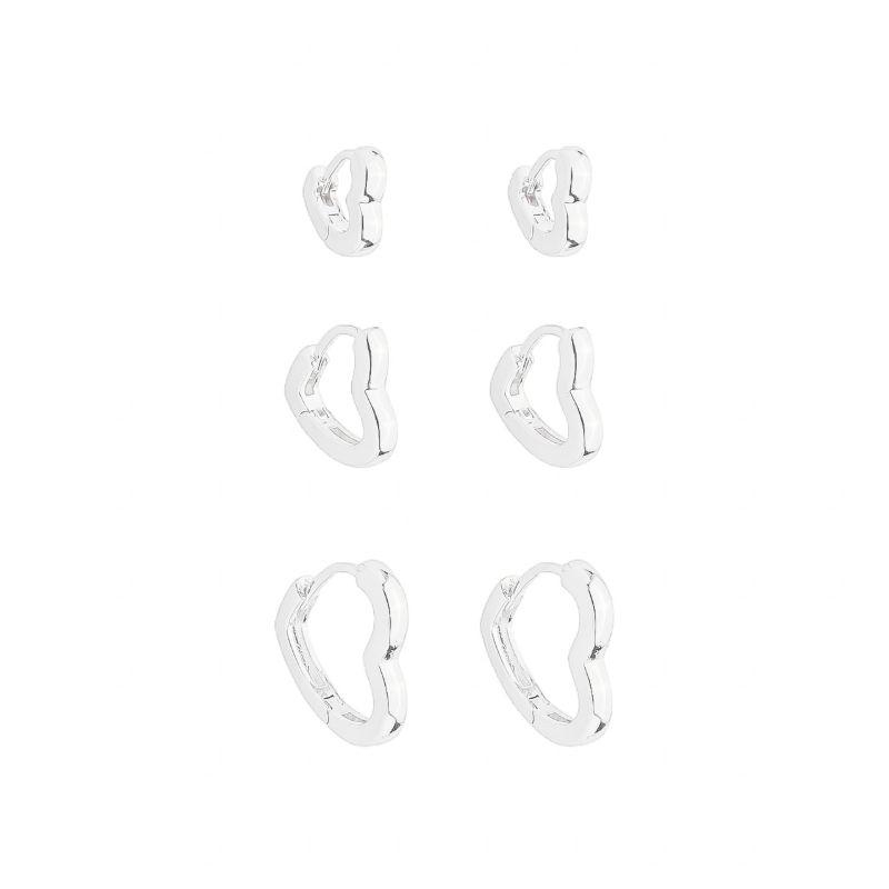 Trio Argola Coração Liso Prata