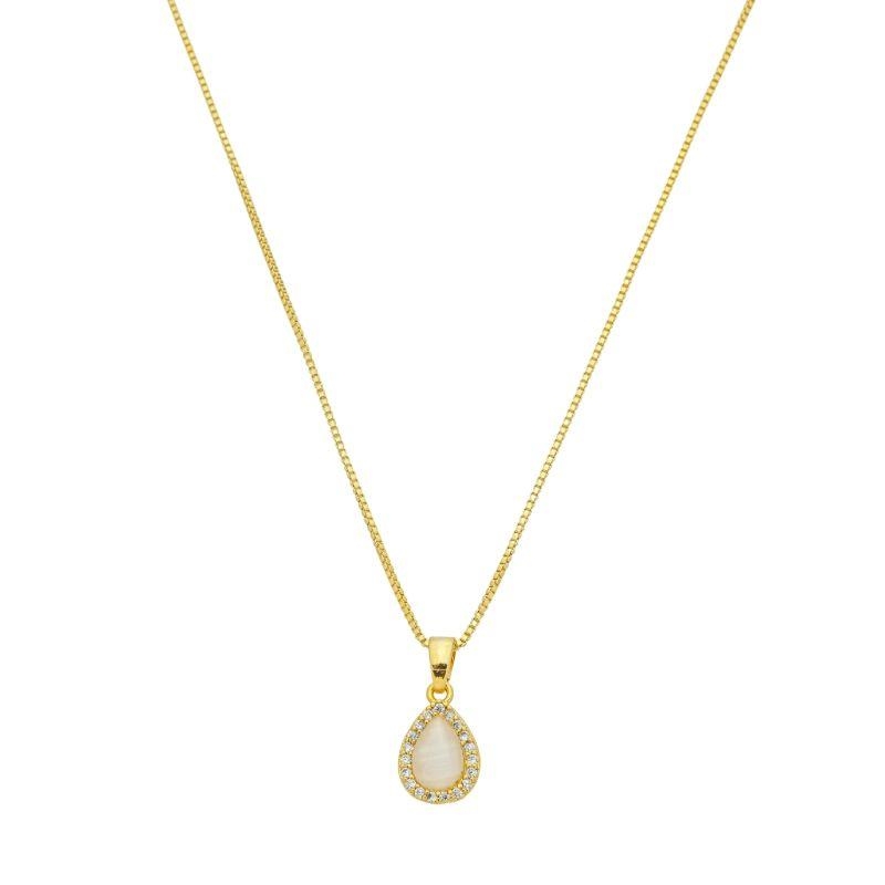 Colar Gota Madrepérola Zircônias Ouro