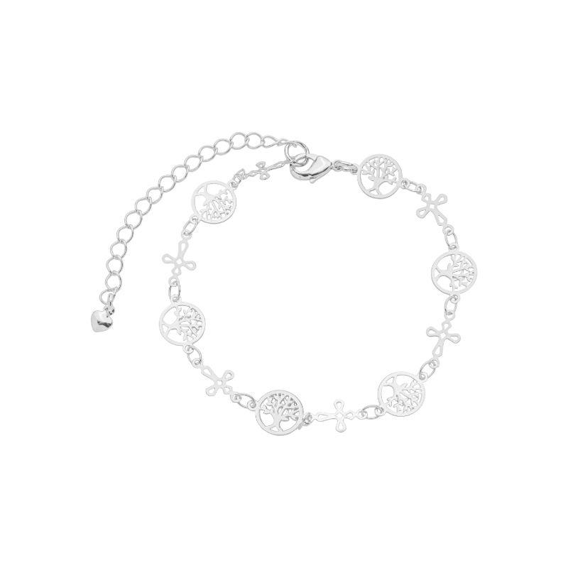 Pulseira Árvore da Vida e Cruz Prata