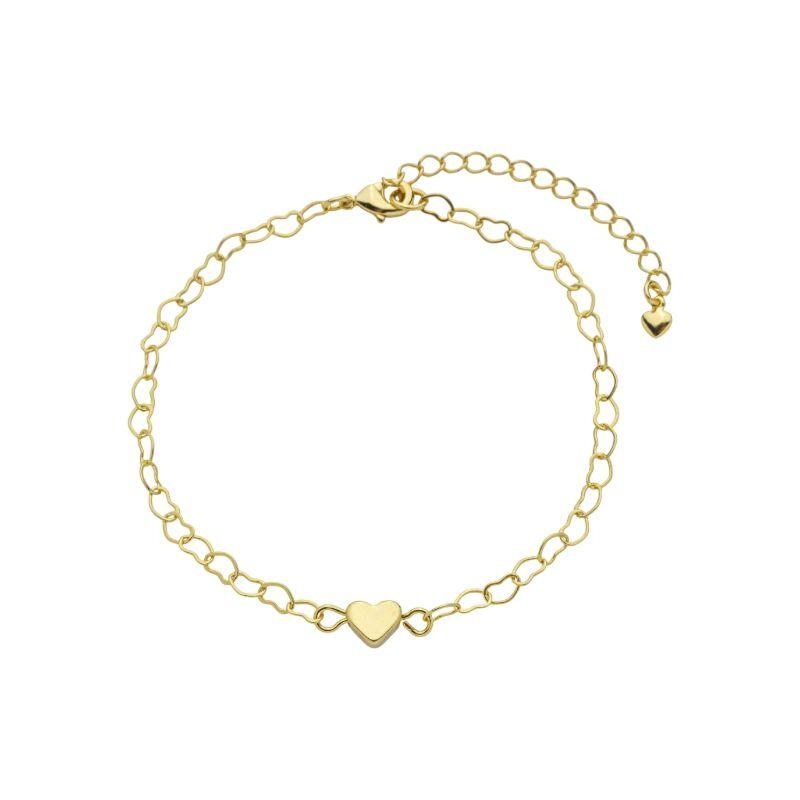 Pulseira Elos Corações e Coração Liso Ouro