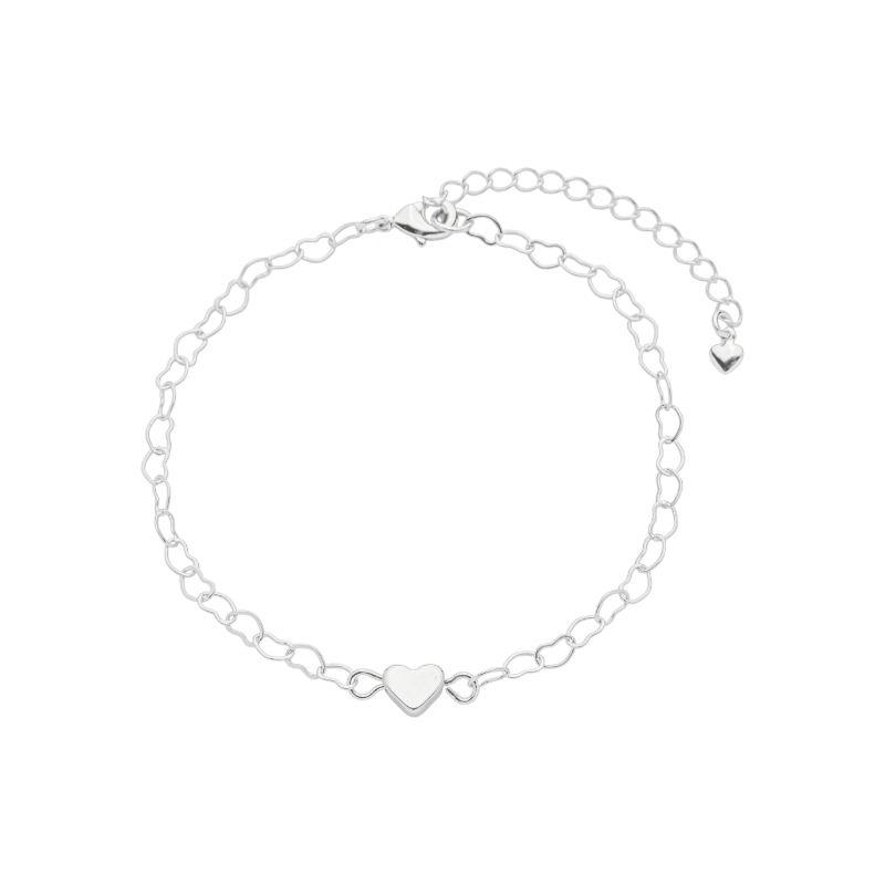 Pulseira Elos Corações e Coração Liso Prata